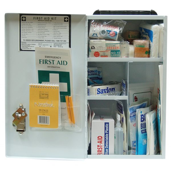 Hospitality First Aid Kit, Complete Set In Wall Mountable Metal Case